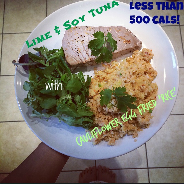 low calorie lime soy tuna cauliflower egg fried rice